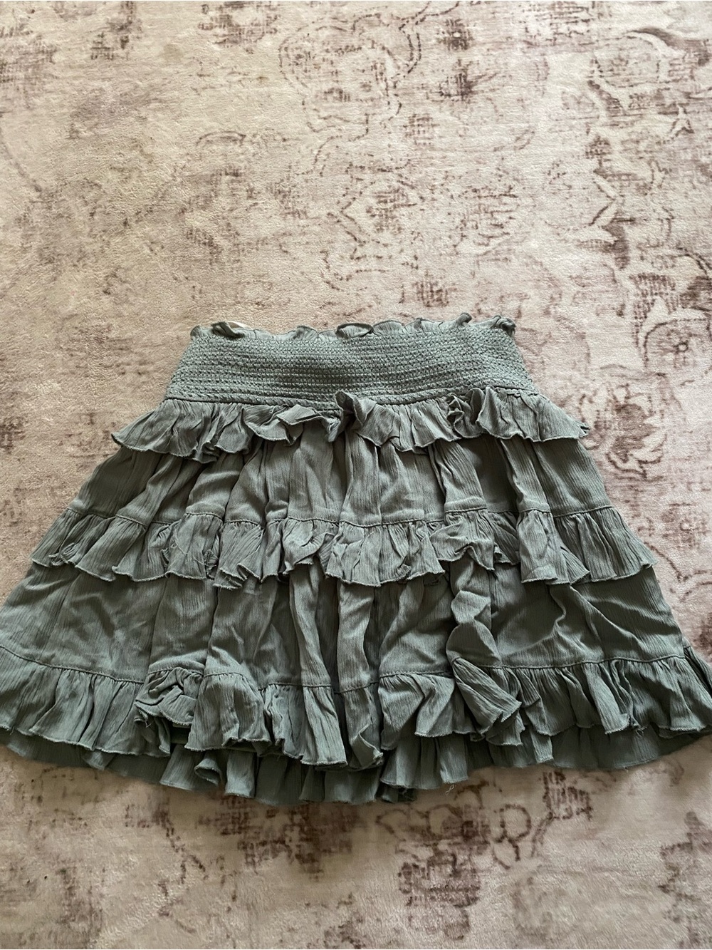 Altar'd State Tiered Ruffle Mini Skirt - Sage Green